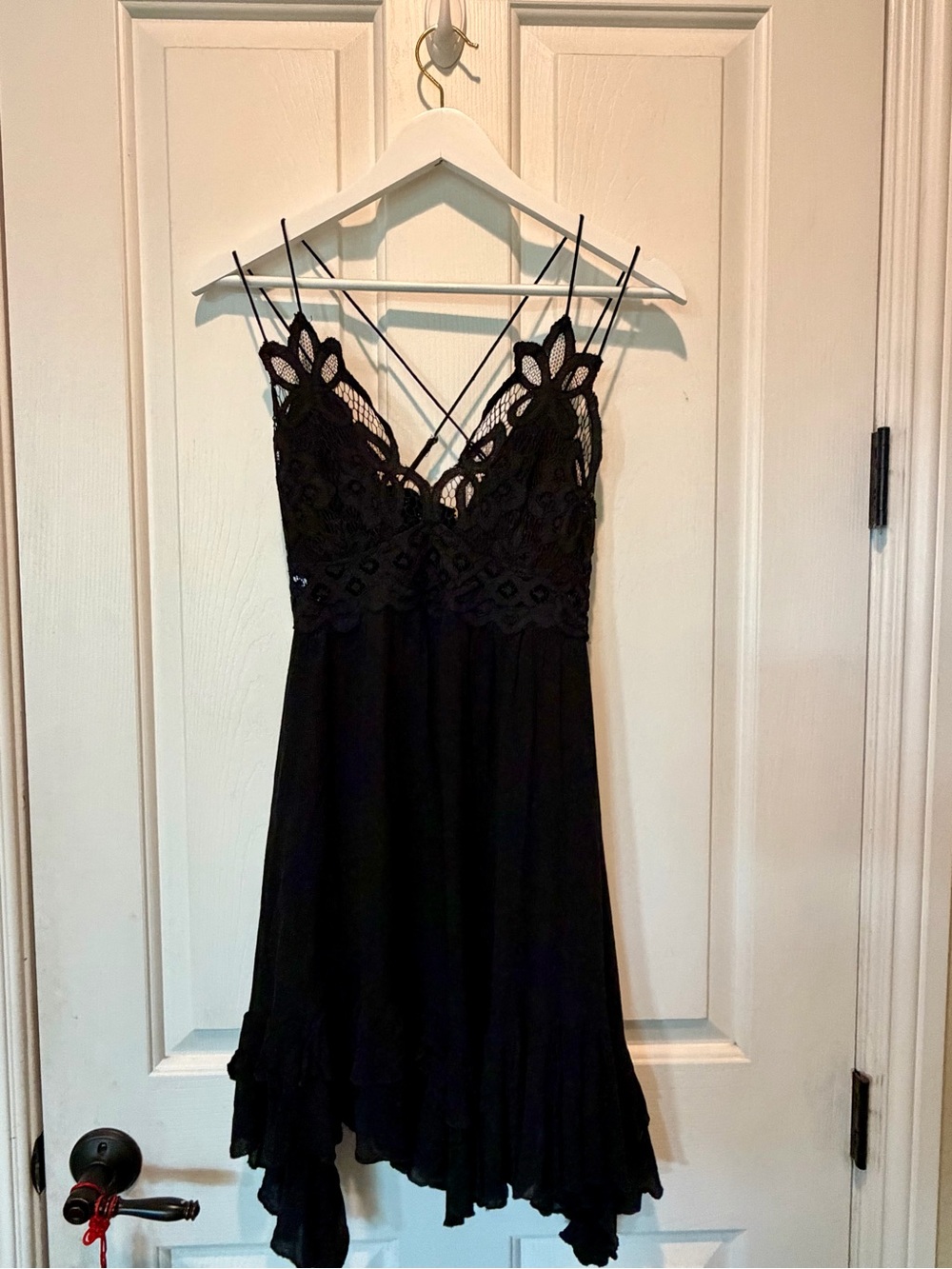 Free People Black Lace Strappy Mini Dress S/P Small Petite